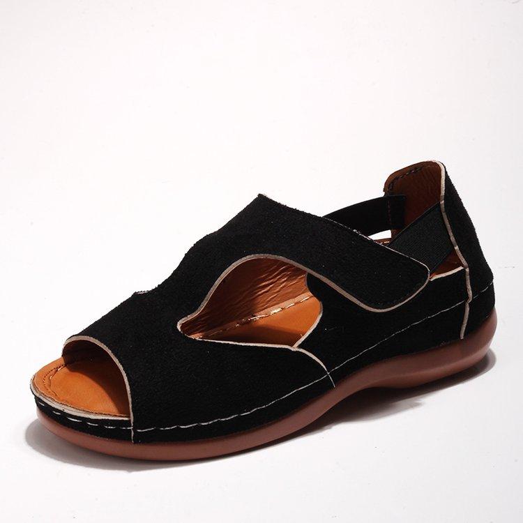 Summer and Autumn European and American Plus Size Versatile Fish Mouth Shoes Roman Sandals Flat Bottomed Low Heeled Women's Sandals Casual Shoes