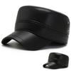 New Winter Pu Thickened Cold and Windproof Ear Protection Casual Flat Top Hat, Military Hat