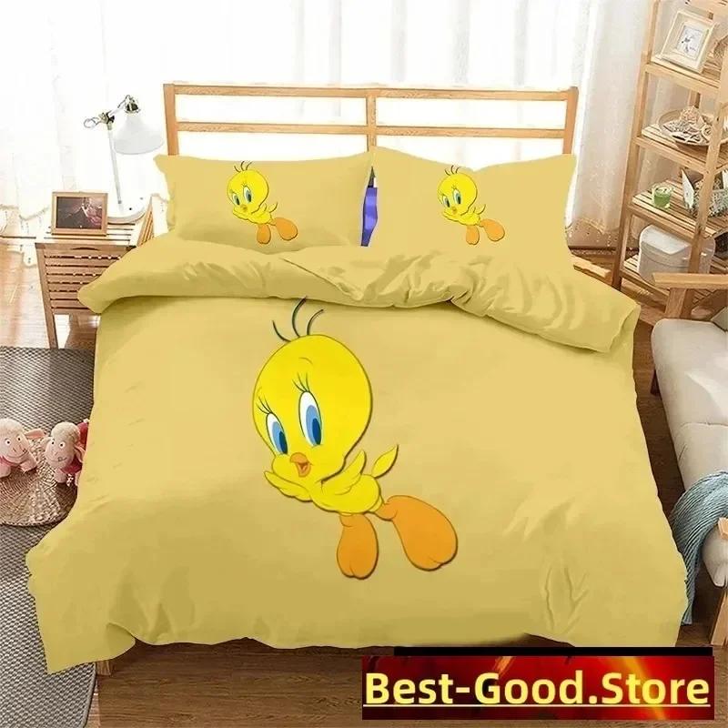 

Fashion Cartoon Tweetys Bird Bedding Set Printed Bed Set With Pillowcase Duvet Cover Soft Single Double Queen Super King Size EU Single(135*200cm)3pcs