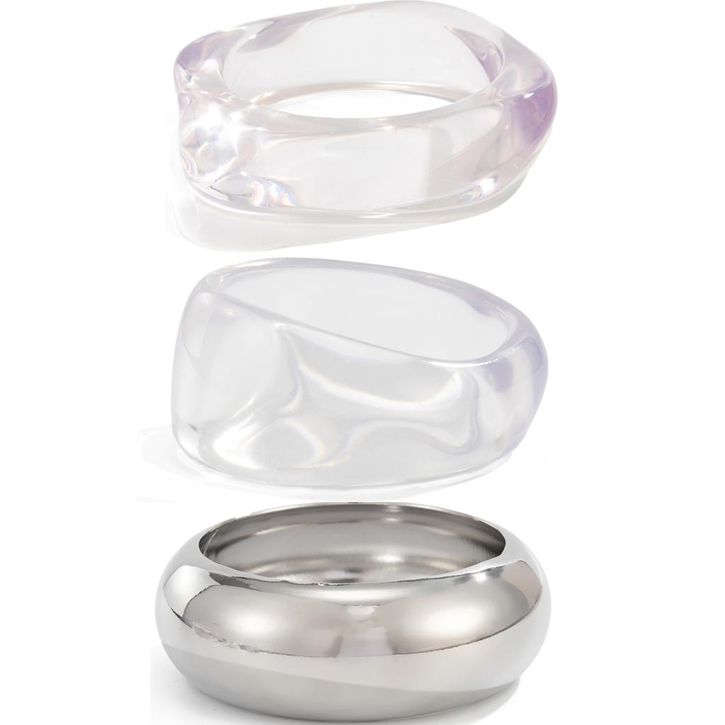 Salircon Punk Creative Geometric Clear Acrylic Resin Wide Bangle Women Vintage Trendy Silver Color Metal Bracelet Bangle Jewelry