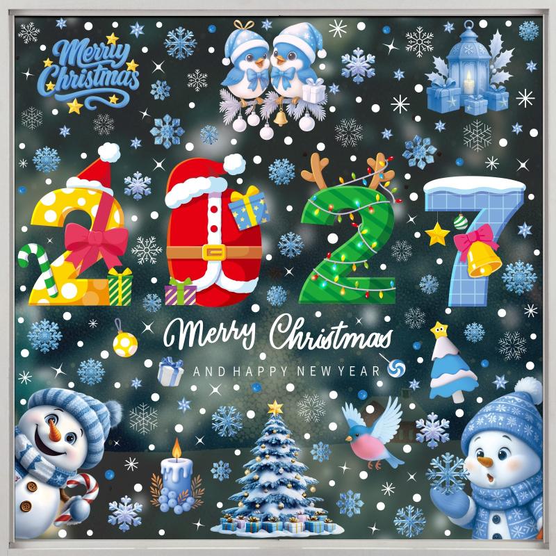 2027 Christmas Window Decor Stickers 4/5 Sheets Self-Adhesive Xmas Decals for Home Office Store Holiday Decorations