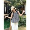 Kumikumi Casual Sweet Set Sleeveless Round Neck Plaid Vest Women Clothes Summer High Waist Mopping Pants Two-piece Set