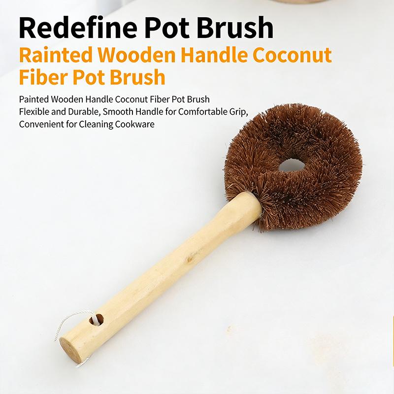 1 Stück Natürlicher Holzgriff Topfbürste Haushalt Küche Reinigungsbürste Topfwaschen Spülbürste Langer Griff Topfwaschen Bürste
