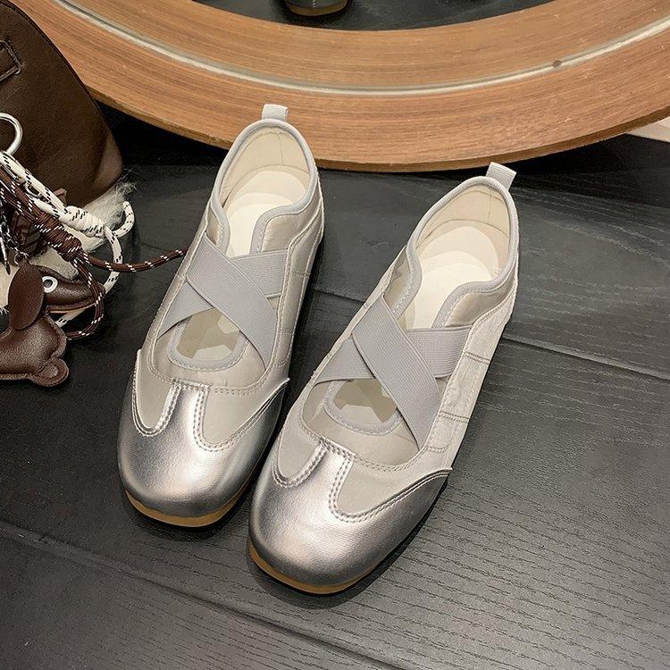 New Chinese-style Little White Shoes Women's 2025 Autumn New Flat-bottomed Cross-elastic Band Casual Sports Ballet Mary Jane Shoes