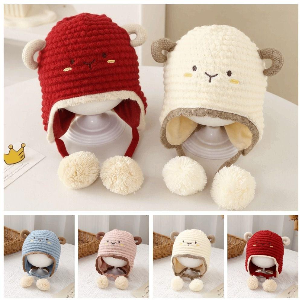 Lamb Design Kids Knit Hat Thick Knit Earflap Cap Comfort Baby Headwear Outdoor