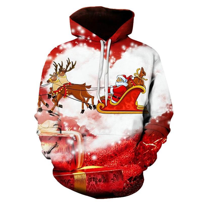 Mens 3D Christmas Print Hoodie Sweatshirt With Santa Reindeer Snowman Design Loose Fit Long Sleeve Pullover