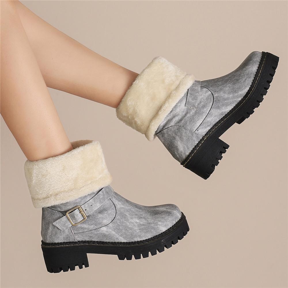 Fashion Winter Boots for Women New Snow Keep Warm Fur Booties Comfort Cuffed Wool Ankle Boots Platform Wedges Cotton Shoes Mid Calf Boot