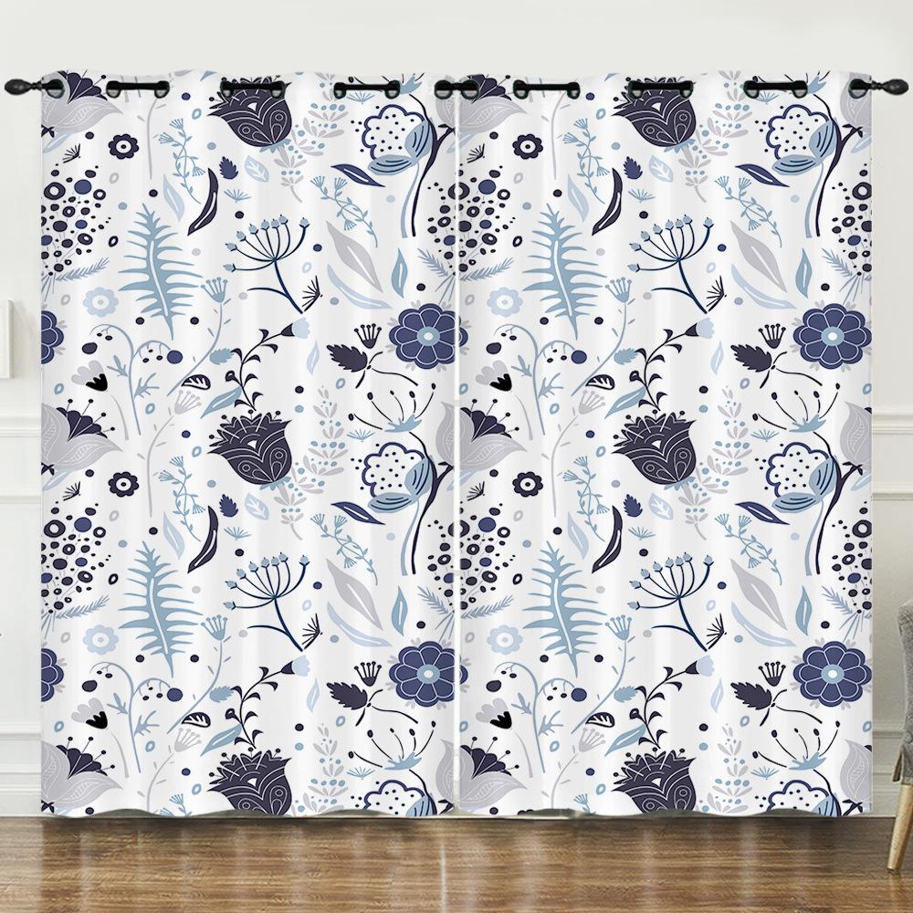 Curtain Flower Plant 3D Digital Printing Blackout Curtain Perforated Curtain