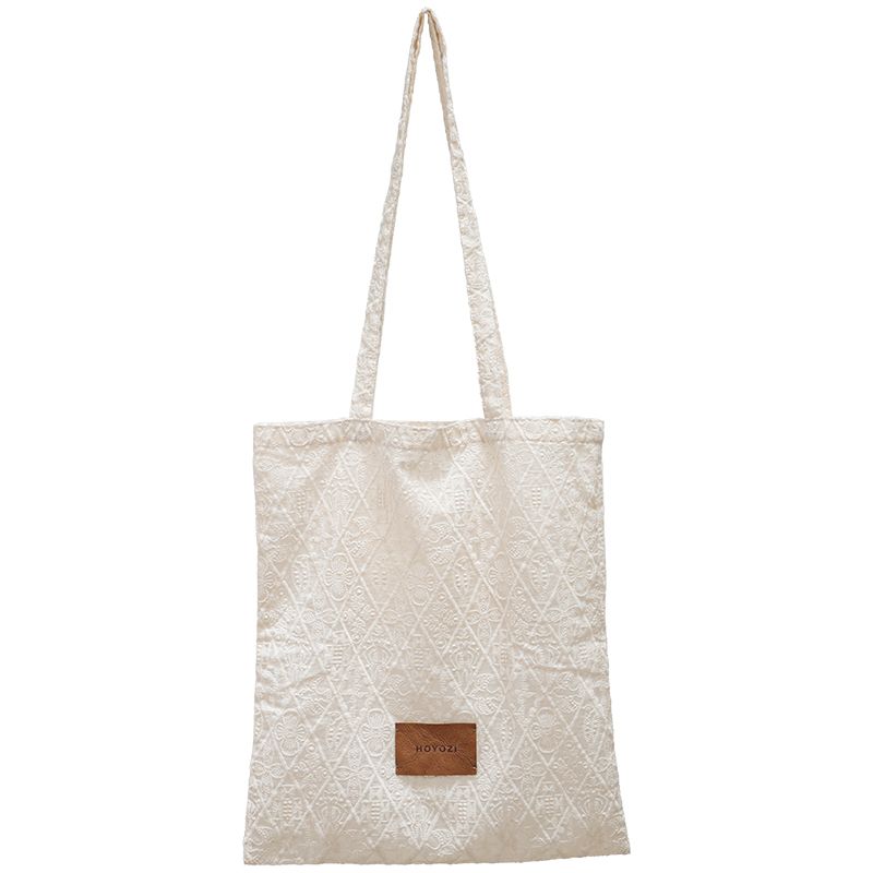 

[Xiaoyoujia Bag] Hoyozi Original Moon Floating Light Embroider Canvas Bag One Shoulder Bag Female Summer Tote Rice White [New]]