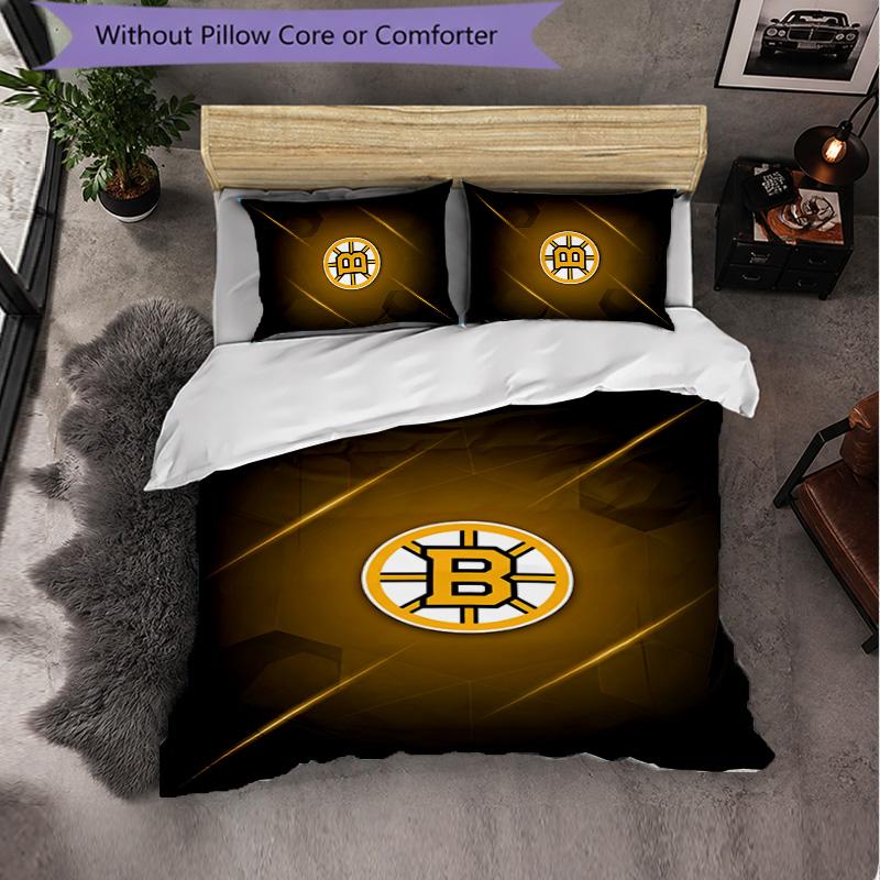 Set Biancheria da Letto Boston Bruins in Microfibra 3 Pezzi Copripiumino Decorativo per Camera da Letto Uso Domestico