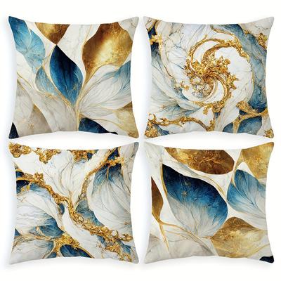 Marmor-Inspirierte Blau und Gold Gemusterte Kissenbezüge: Elegante Heimdekoration Sofakissenbezug Heimzimmerdekoration 2D-Flachdruck