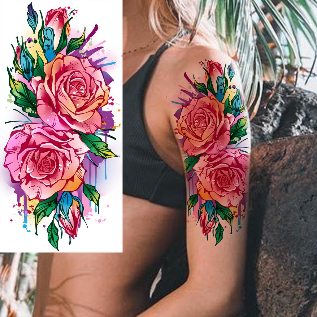 1 Sheet Butterfly Watercolor Flower Tiger Temporary Tattoos For Women Men Adults Fake Phoenix Parrot Lotus Tattoo Sticker Sleeve