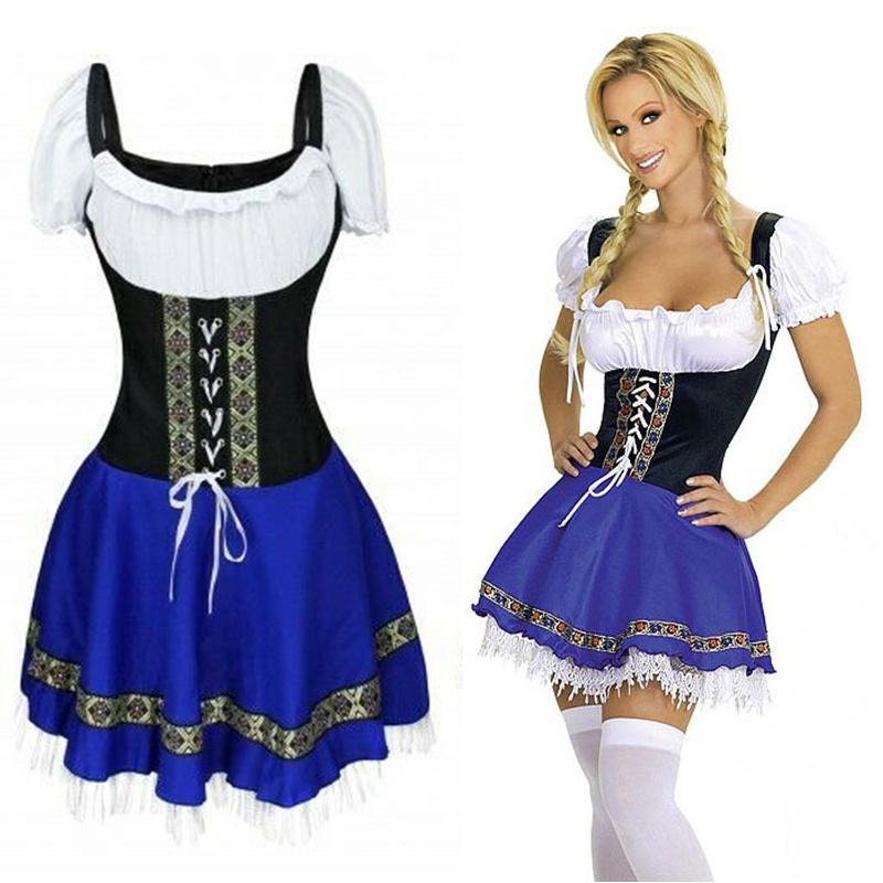 German Bavarian Trachten Beer Dirndl Costume With Delicate Fringed Lace Hem