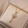 Women's Rotatable Key Pendant Necklace with Copper and Zircon