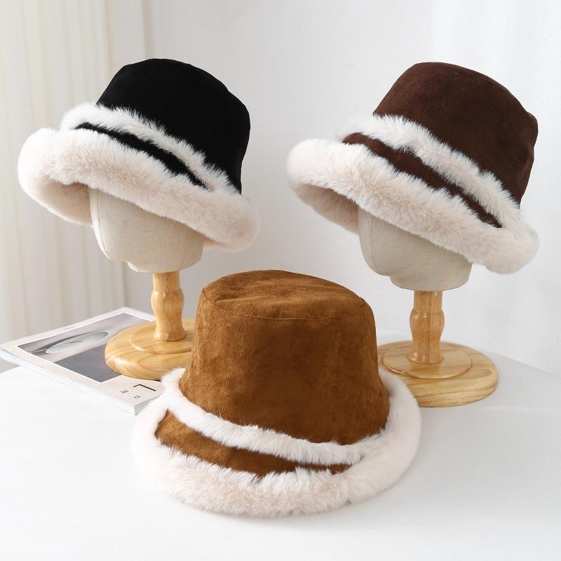 Herbst- und Winterhut Damen Winter Samt Verdickt Warm Fischerhut Flauschiger Topfhut