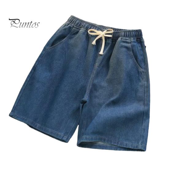 

Мужские джинсовые шорты с эластичной талией и шнурком, прямые, широкие, летние шорты, однотонные, тонкие, свободного кроя, повседневные шорты XL