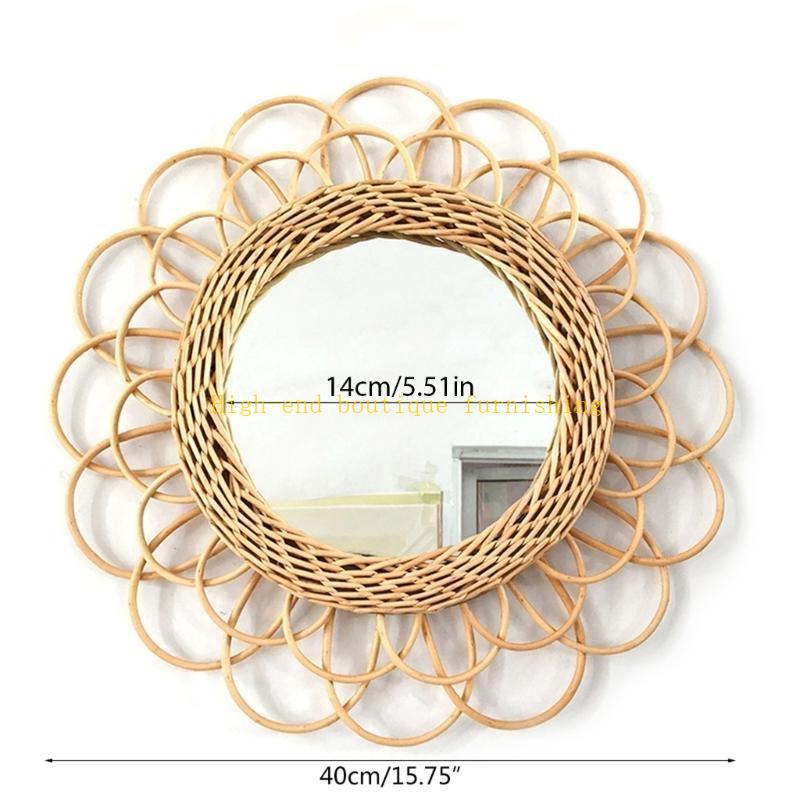  Natural Rattan Innovative Art Decorative Makeup Mirror Dressing Living Room Bathroom Wall Hanging Craft