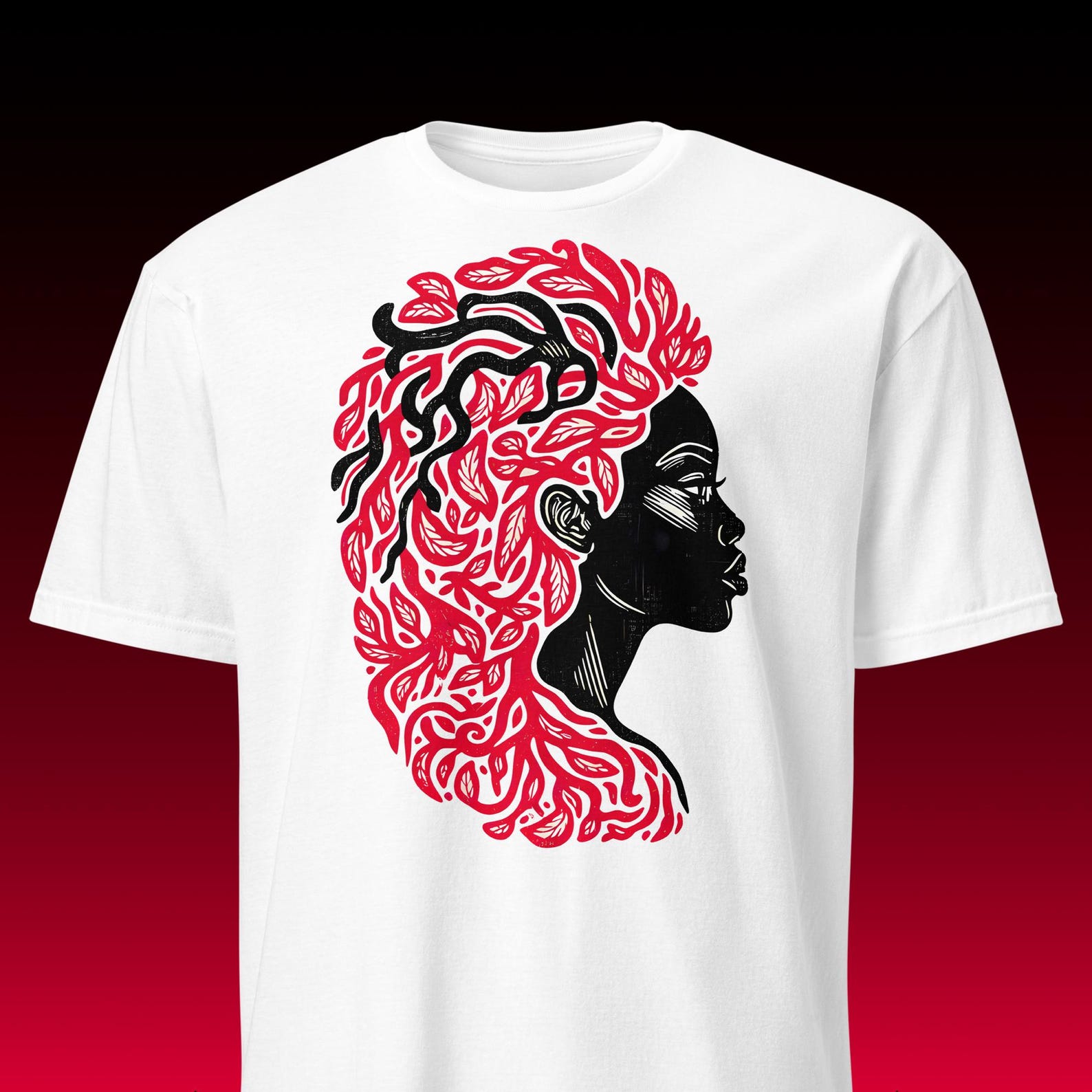Natural Hair Art Tee, Red Leaves Afro Woman, Comfort Colors Vibe, Nature Lover Gift, Graphic Shirt, Melanin Queen Top, Boho Botanical M