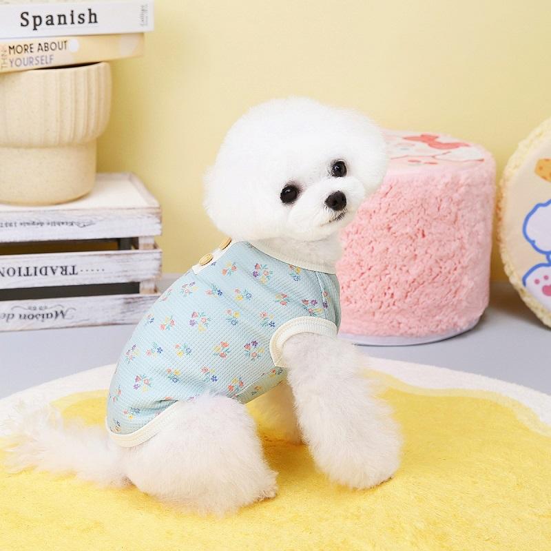 Floral Dog Clothes Summer Pet Vest Cotton Fashion Waffle T Shirt for Dogs Cats Girls Dog Costume Chihuhua Bichon Dog Pullovers