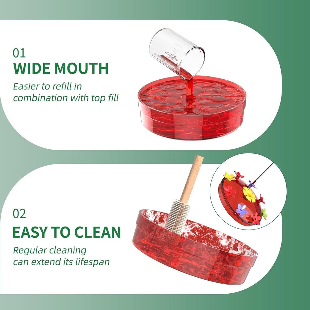 Hummingbird Feeder - Wide Mouth Nectar Feeder with Ant Moat, Easy-Refill Top & Leak-Proof, Unique Gift Outdoor Garden & Backyard Decor Hanging -