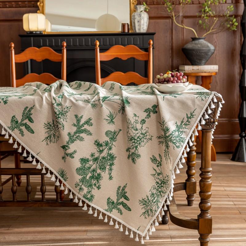 Flower Printed Table Cover with Tassels Cotton Linen Table Cloth Naturally Breathable and Comfortable nappe de table Luxury