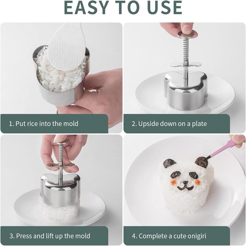 Sushi Mold DIY Rice Ball Mold Stainless Steel Creative Bear Flower Shaped Triangular Rice Ball Lunch Tool Sushi Kitchen Tools