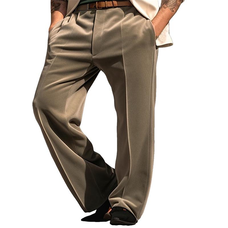 Męskie aksamitne spodnie garniturowe w jednolitym kolorze z ukośnymi kieszeniami, proste, wygodne, biznesowe, codzienne, wakacyjne