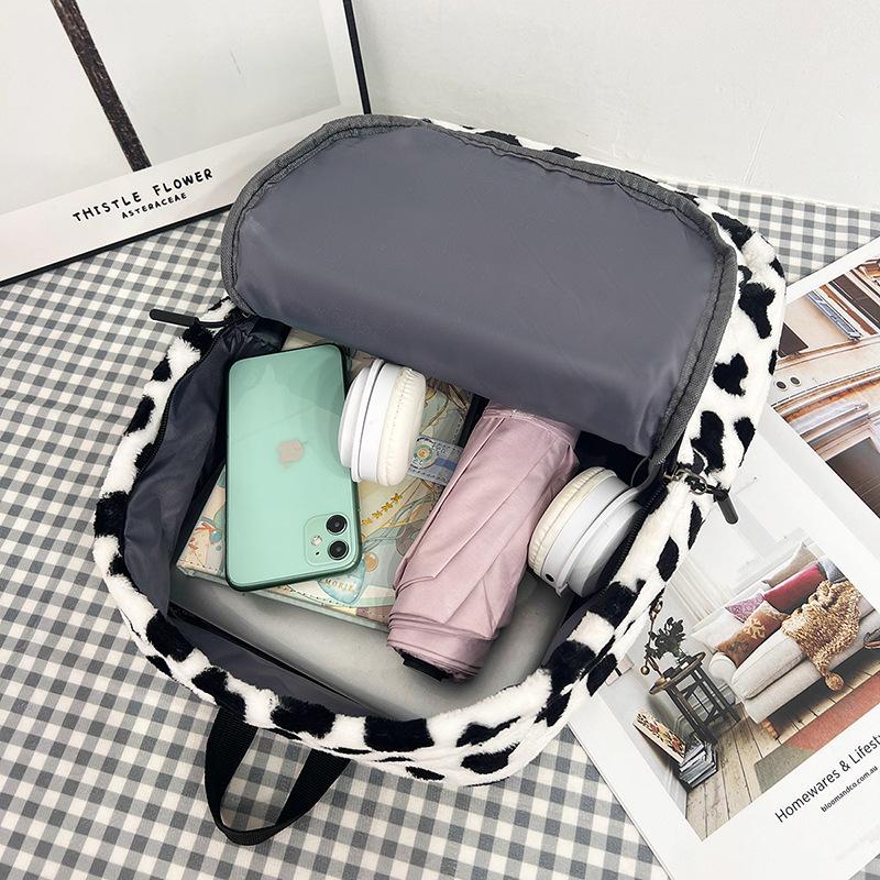 Female large-capacity schoolbag leopard print and cow print backpack, cute and casual backpack for women