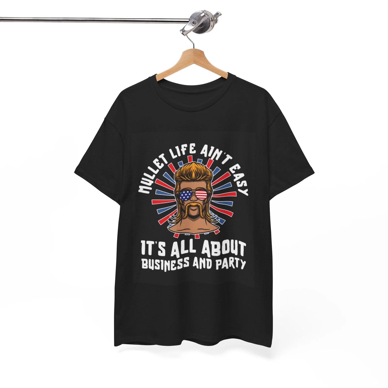 Mullet Life Tshirt Funny American Flag Comedy Party Vibes Unisex Heavy Cotton S