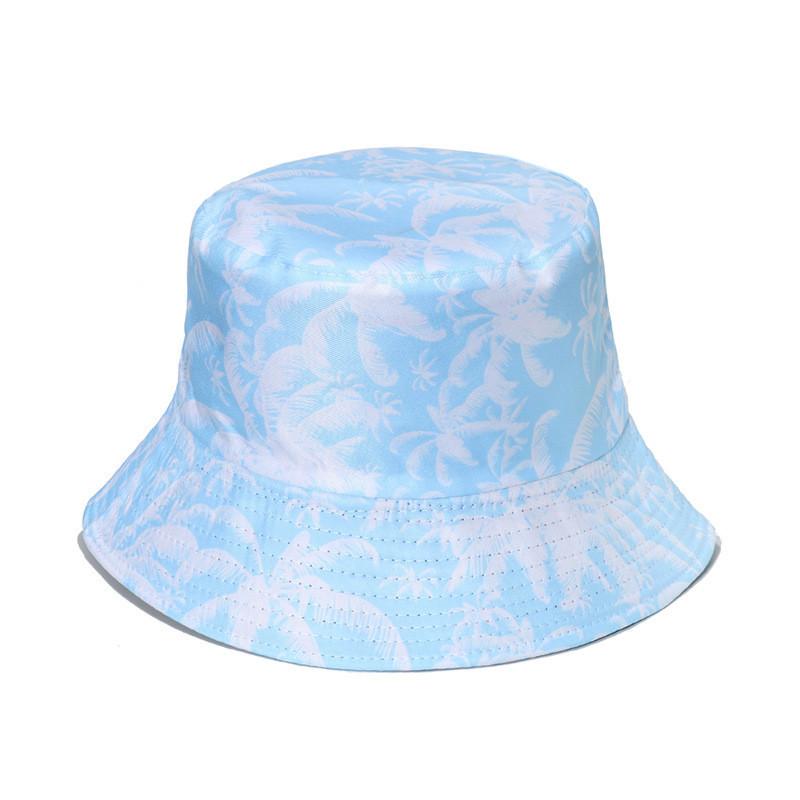 Trendy Coconut Tree Print Fishing Hat Unisex Casual Sunshade Hat Breathable Round Top Short Brim Hat