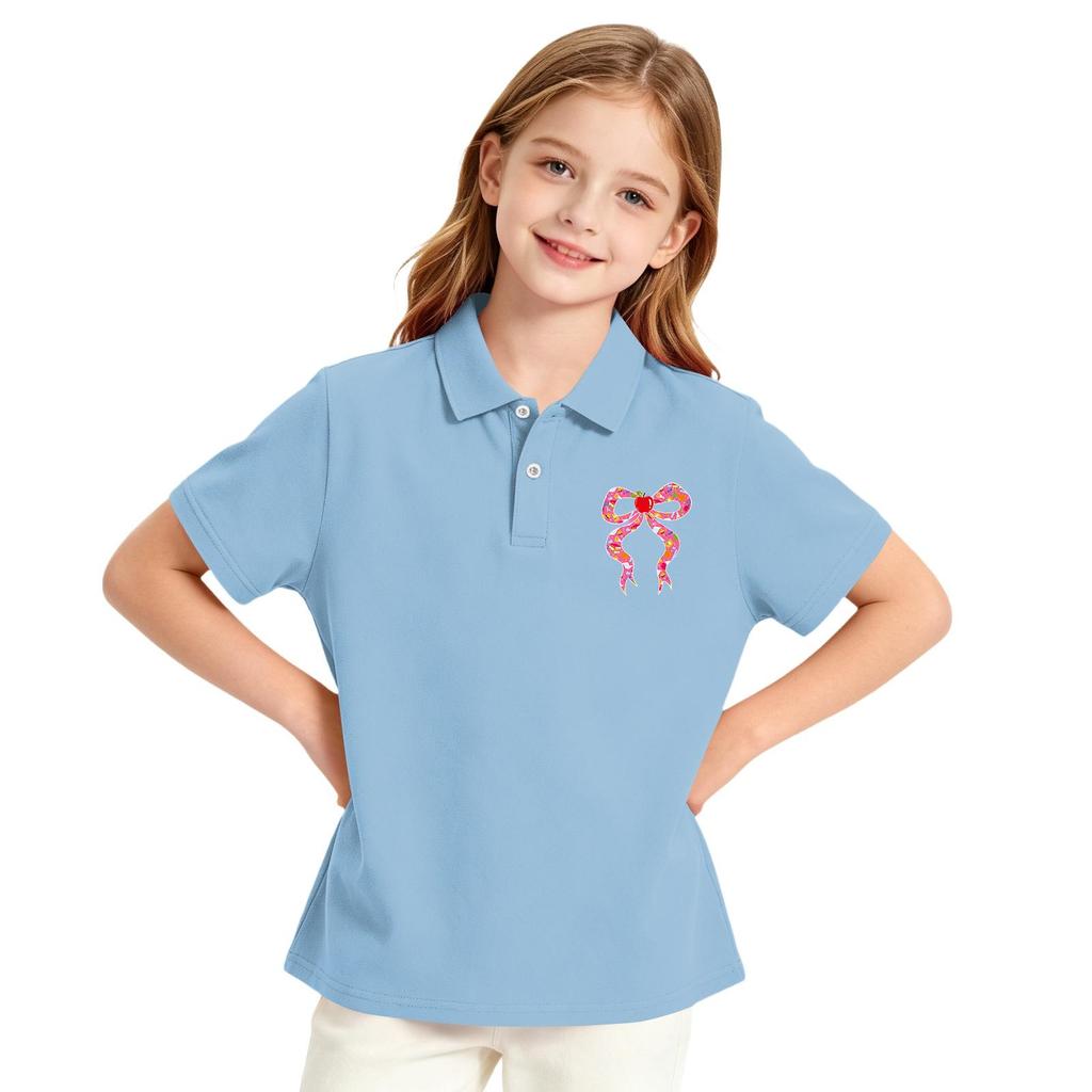 Girls School Uniform Short Sleeve T-Shirt Print Casual Top for Back To School
