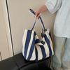 Women Striped Shoulder Bag Simple Carrying Bag Large Capacity Stylish Shoulder Purse Casual Shopping Bag Canvas Commuting Bag