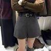 2024 Autumn/Winter Petite Women's Gray Woolen High-Waist A-Line Shorts: Versatile, Slim, Wide-Leg Design