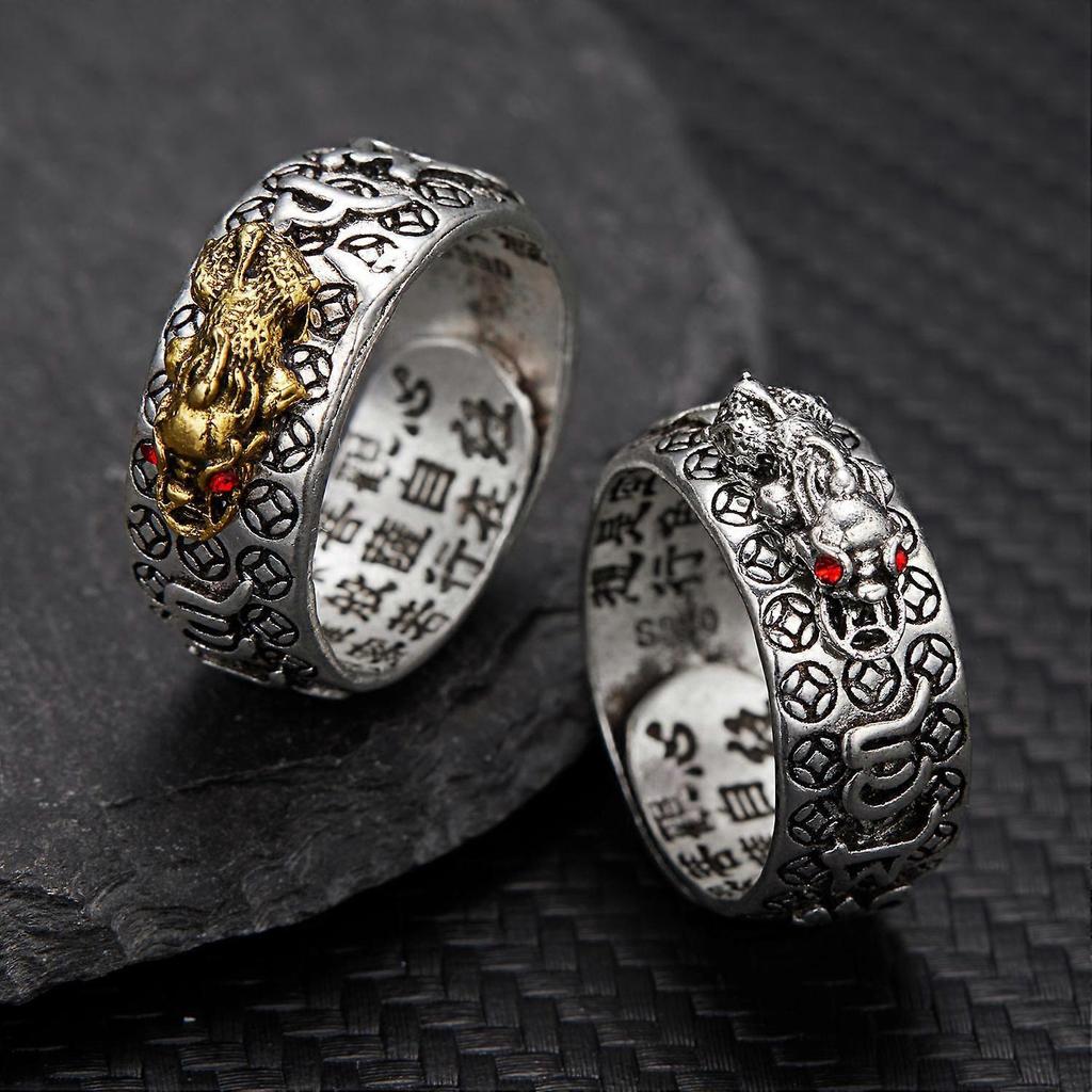 Pixiu Heart Sutra Ring, Unisex Trendy Engraved Six-Word Mantra Alloy Ring