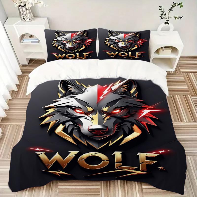 3pcs Wolf Headgear Duvet Cover Set, Cover For Bedroom Guest Room (1 Duvet Cover + 2 Pillowcase, Without Quilt), Yy250922187
