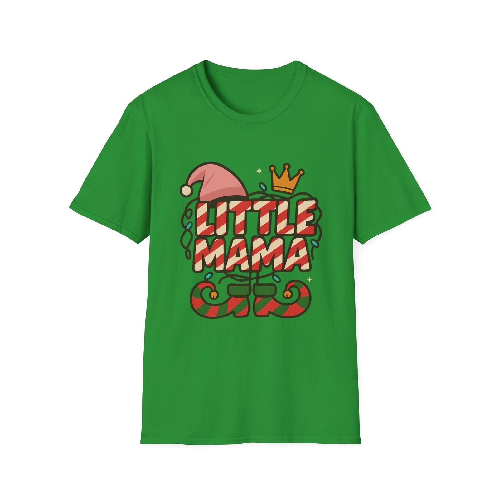 Unisex Softstyle T-Shirt Mens Womens Tees Top Little Mama Elf Hat Candy Cane Crown Christmas Holiday S