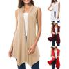 Sommer Damen Ärmellose Leichte Strickjacke Weste Einfarbig Offen Vorne Drapierter Mittellanger Asymmetrischer Saum Weste Mantel