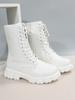 Fashion Boots Women 2024 Autumn Winter PU Leather White Black Ankle Boots Female Platform Botas Mujer Plus Size 35-43 Women Shoes