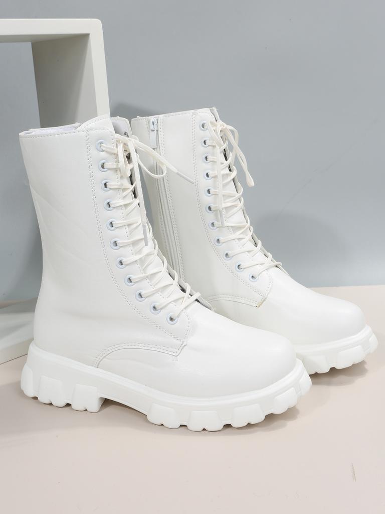 Fashion Boots Women 2024 Autumn Winter PU Leather White Black Ankle Boots Female Platform Botas Mujer Plus Size 35-43 Women Shoes