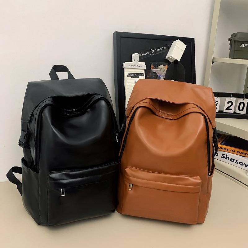Men's High-Capacity Retro PU Leather Casual Backpack for High School and College Students
