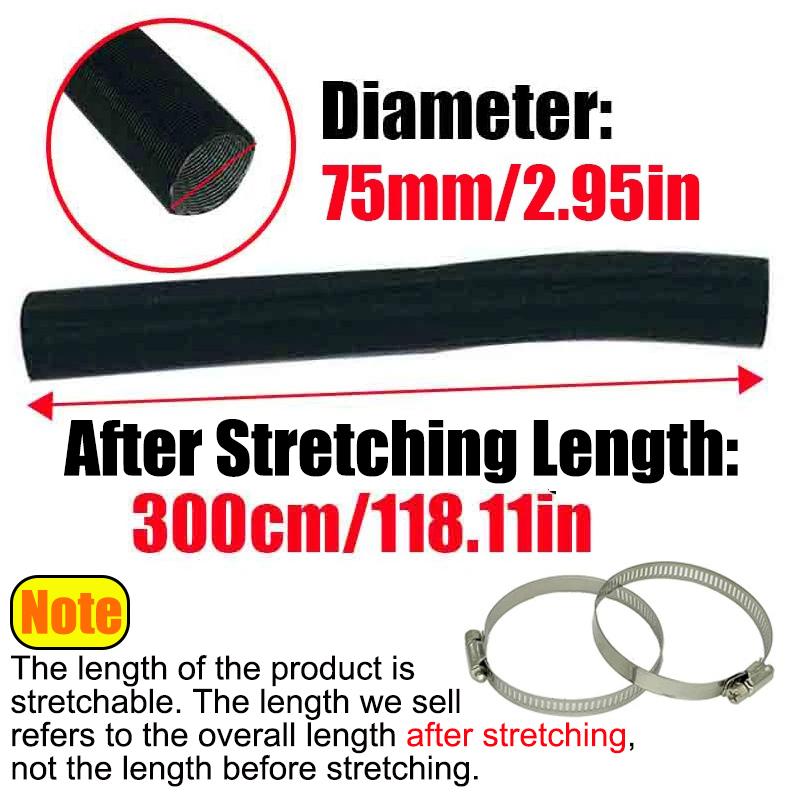 25mm 42mm 60mm 50mm 75mm 80mm Air Diesel Parking Heater Duct Pipe Tube Hose 3M 5M Length With 2 Clamps For Webasto Eberspacher