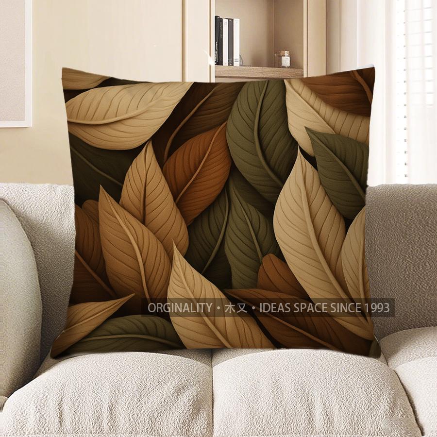 Home Decor Brown Leaf Pattern Decorative Cushion Cover Pattern Cushion Cover Suitable For Sofa Bedroom Car Pillow Cover
