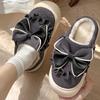 Retro Grid Bow Cotton Slippers Autumn and Winter Home Cute Less Heart Indoor Winter Warm Cotton Mop