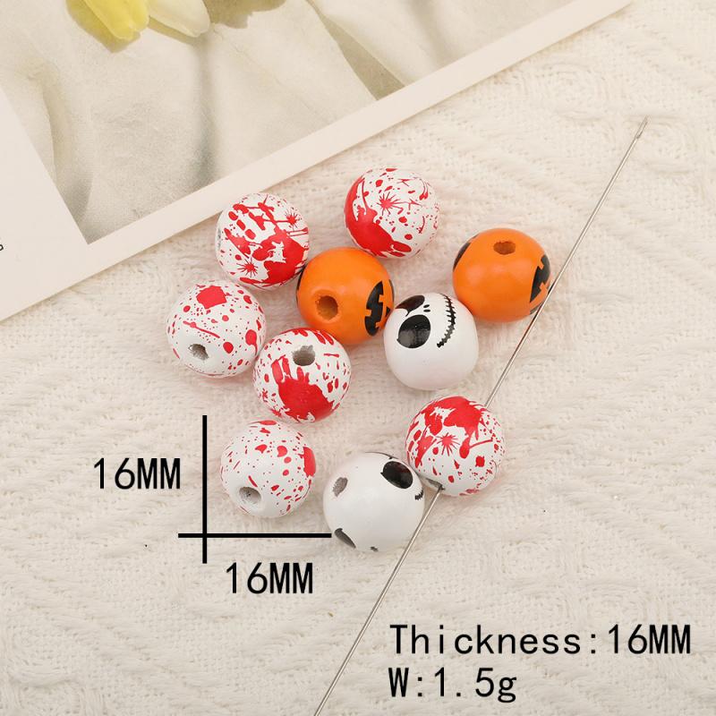 10 Stück/Los 16mm Halloween Naturholzperlen Runde Lose Kugel Abstandshalterperlen Für Schmuckherstellung DIY Feiertagsdekorationszubehör