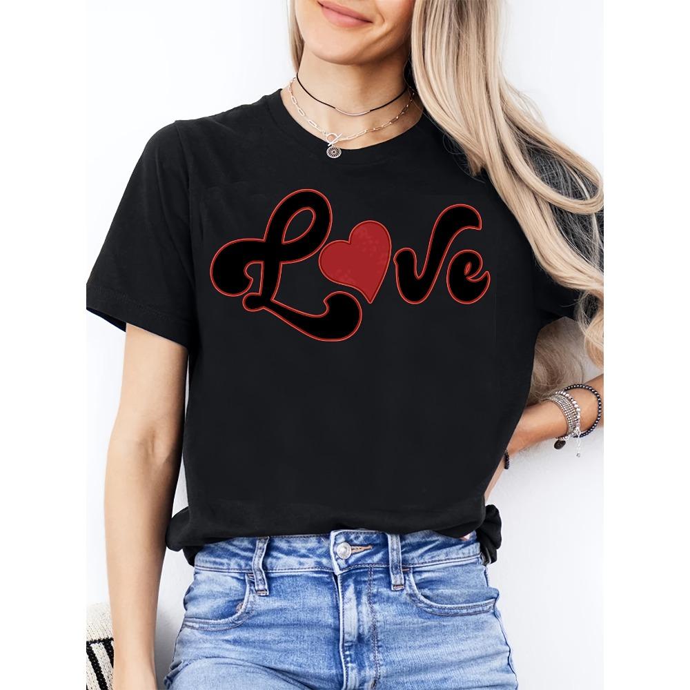 

Valentine s Day Round Neck Fashionable Sleeved Top Can Be Worn Featured Love Print Is Suitable for Giving To Family S