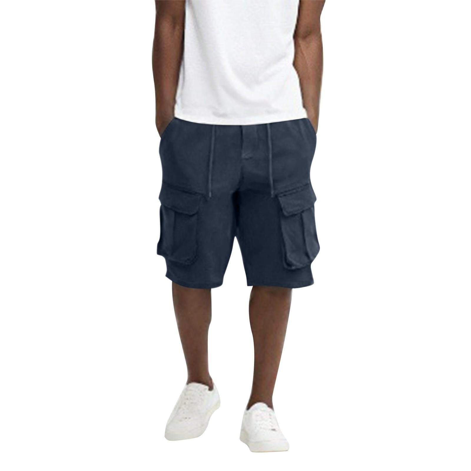 

Мужские летние однотонные повседневные спортивные дышащие шорты с несколькими карманами и быстрой сушкой 42 тёмно-синий