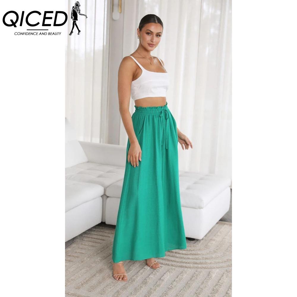 

QICED Женские модные повседневные брюки и капри с принтом однотонного цвета XXL зелёный