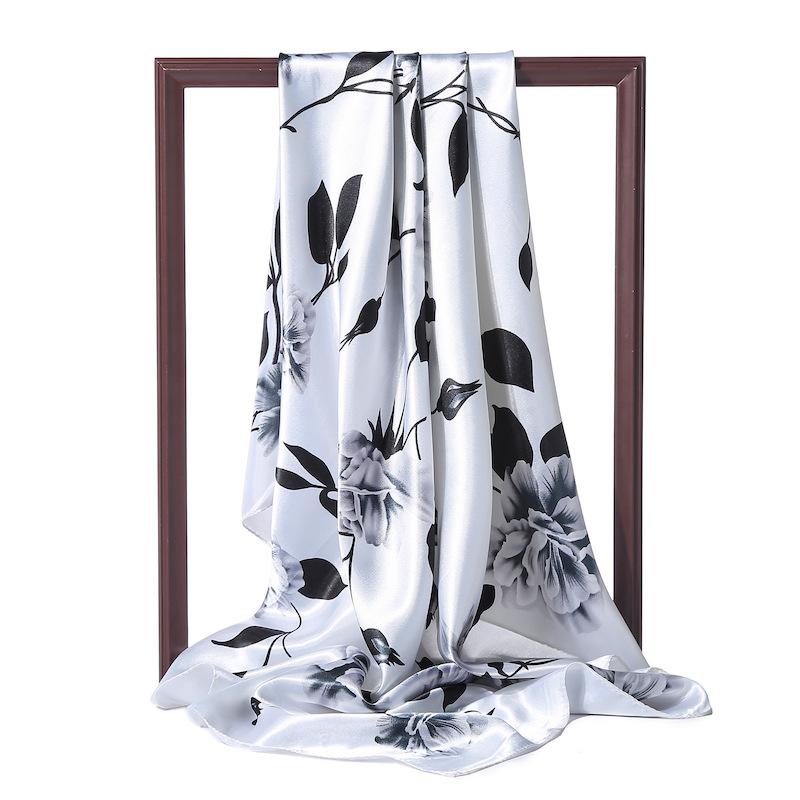 90x90cm Mode Silk Satin Scarf För Kvinnor Pannband Fyrkantiga sjalar och Wraps Halshalsdukar