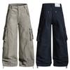 Unisex Retro Cargo Pants Loose Wide Leg Workwear Style Cotton Trousers Daily Casual Wear