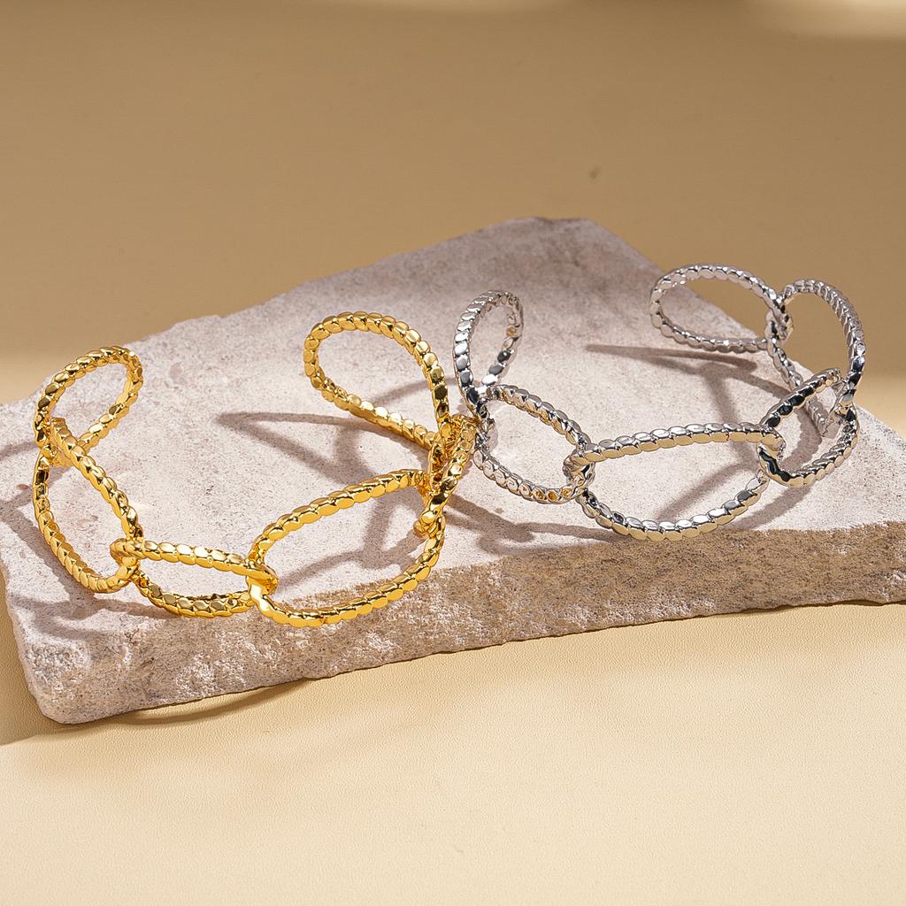 18K real gold electroplated metal feeling oval texture open bracelet bracelet bracelet